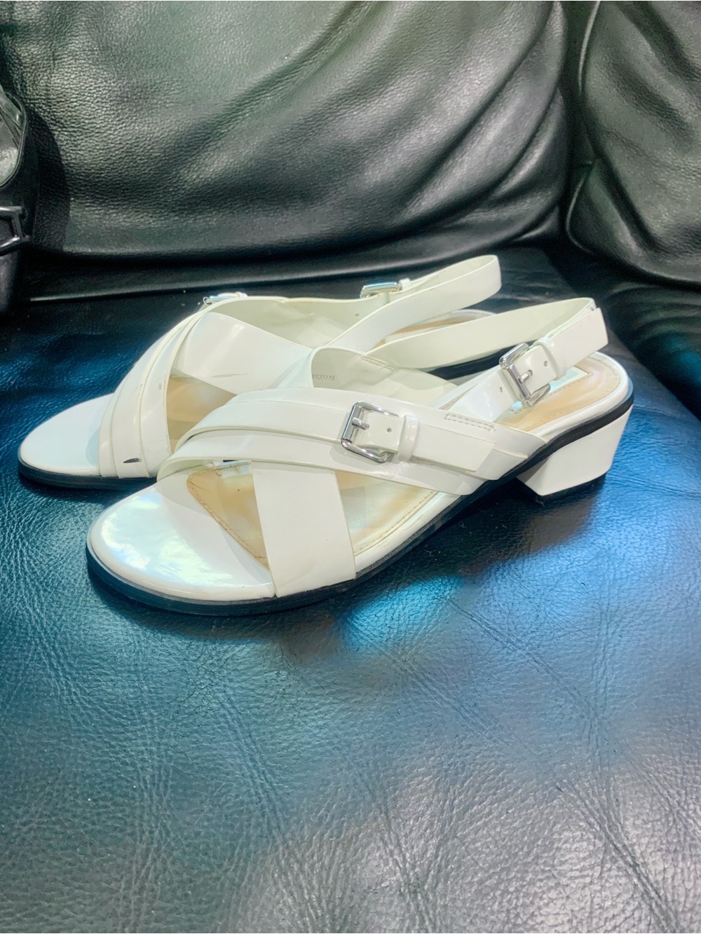 Forever 21 White Crisscross Slingback Low Block Heels